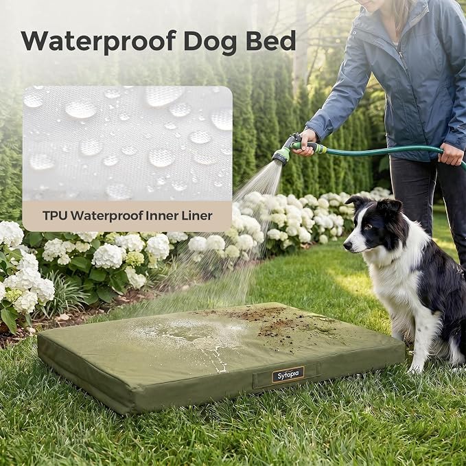 Sytopia Outdoor Dog Bed for Extra Large Dogs (90 lbs), Waterproof Orthopedic Pet Bed with Removable Washable Cover, Indoor Outdoor Dog Mat for Patio, Crate, Camping, Travel & Home, Green - Image 2