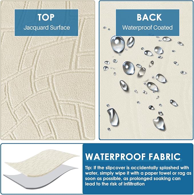 MAXIJIN Waterproof Sectional Couch Cover 4 Pieces Stretch Couch Cushion Covers for Sectional Sofa L Shape Seat Slipcovers with Elastic Bottom for Dog Pet (3 Seater + 1 Chaise, Beige) - Image 3
