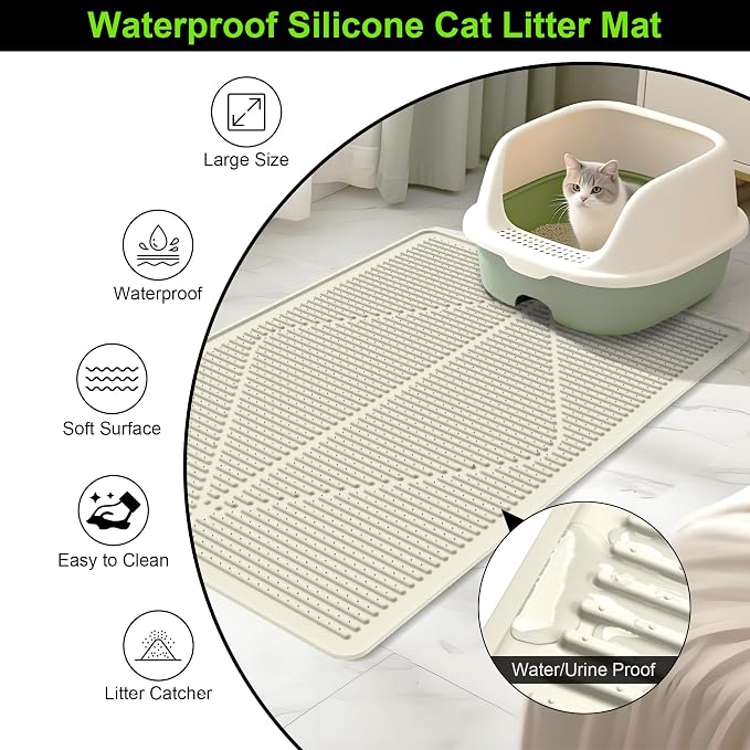 Mofason Cat Litter Mat XXL, Pearl Waterproof Litter Box Mats Extra Large | Washable 38"x25" silicone kitty litter box mat for floor; jumbo extra large pet trapping rug pad, cat litter matt easy clean - Image 2