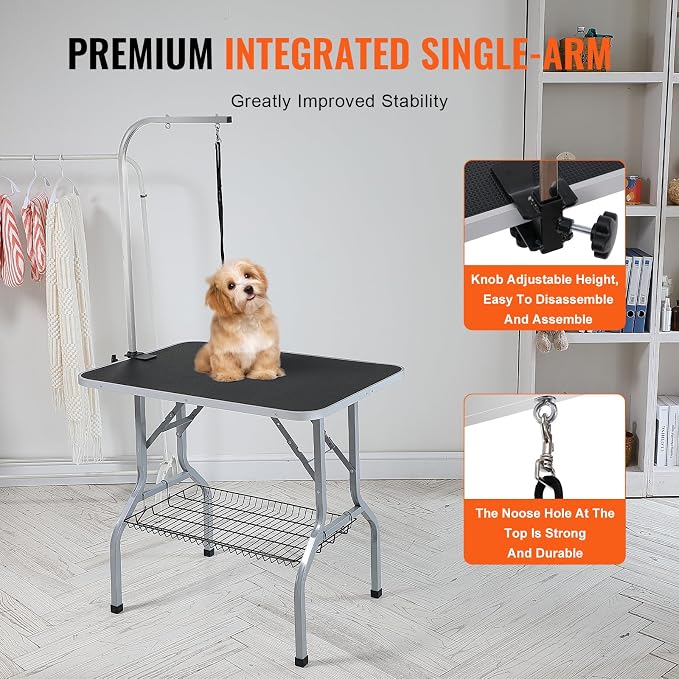 VEVOR Pet Grooming Table Arm with Clamp, 36''x24'' Dog Grooming Station, Foldable Pets Grooming Stand for Medium and Small Dogs, Free No Sit Haunch Holder with Grooming Loop, Bearing 330lbs - Image 4