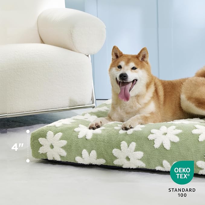LE SURE Cute Aesthetic XL Dog Bed for Crate,Jacquard Thick Pet Pillow44x32 | Shredded Chopped Foam,Modern Plush Crate Cushion Gift for Extra Large Dog, Waterproof Washable Cover, Anti Slip Bottom, Green - Image 2