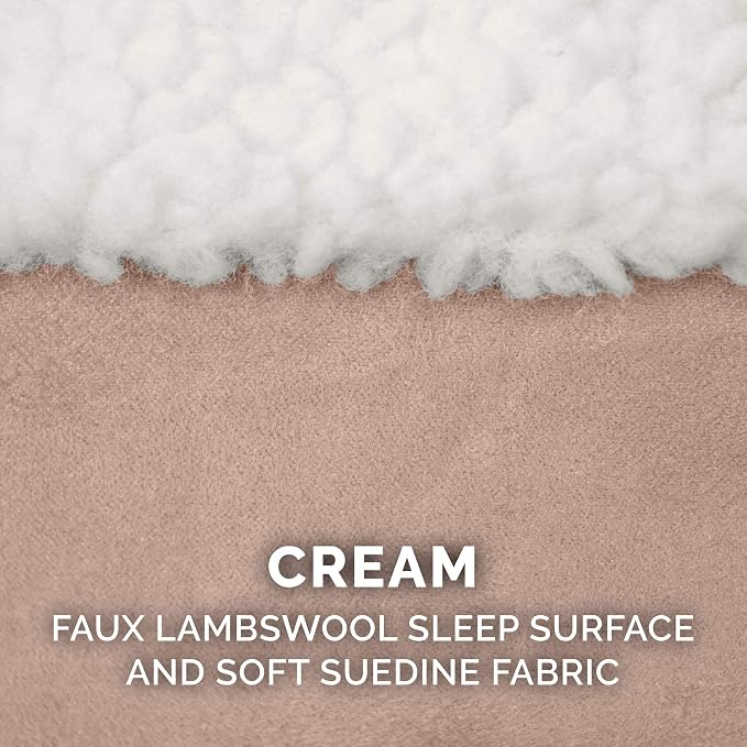 Furhaven Replacement Dog Bed Cover Sherpa & Suede Snuggery, Machine Washable - Cream, 35-inch - Image 4