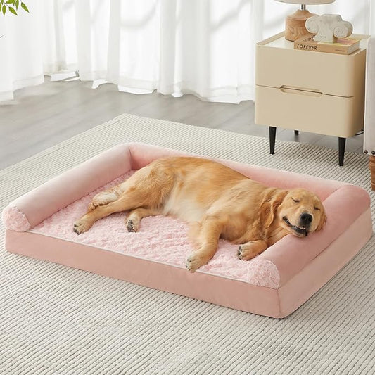 BFPETHOME Orthopedic Washable Large Dog Bed for Senior Dog Comfy Sleep | Waterproof Big Soft Pet Couch Bed for Dogs Relax with Removable Cover Supportive Egg Crate Foam Pink 36x27 Inch by BFPETHOME