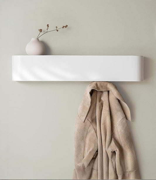 Kazai. Wall-Mounted Coat Rack 'Toke' - Modern Design Coat Rack with Hidden Wall Hooks - Solid Wood Veneer Panel Coat Hanger - White by KAZAI