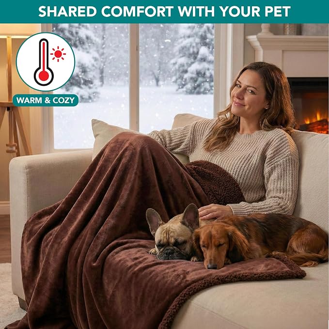 PetAmi Waterproof Dog Blanket for Couch, Large 60x40, Pee Proof Sherpa Fleece Reversible Pet Throw, Furniture Protector for Bed Sofa Kennel, Soft Washable Cover for Medium Dogs Cats, Brown Sherpa - Image 4