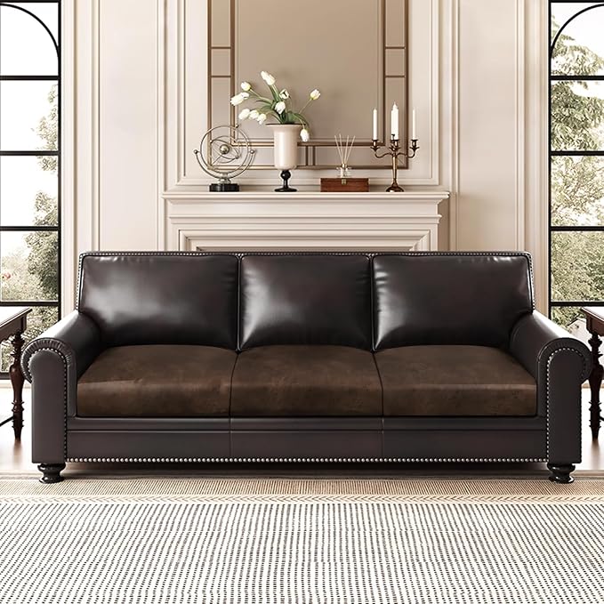 ANARACHON Leather Look Couch Cushion Covers Sofa Seat Slipcovers Sets Couches Furniture Protector for Sectional Armchair Loveseat Pets Kids Stretch Spandex Fabric(3 Cushion Sofa, Brown) - Image 2