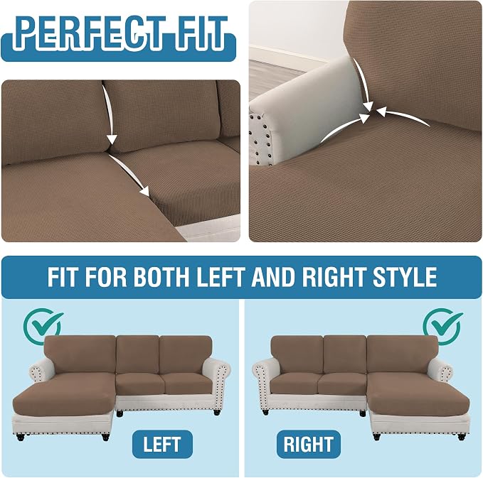 H.VERSAILTEX Sectional Couch Covers 3 Pieces Sofa Seat Cushion Covers L Shape Separate Cushion Couch Chaise Cover for Both Left/Right Sectional Couch (Seat Only: 1 Chaise + 2 Sofa, Macchiato) - Image 5