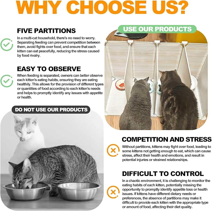 Cat Feeding,Kitty Food Bowls Splash Guard,Food Bowl for Cats Feeding Partition and Spill Guard for Separate Meals for Cats,5-Compartment Divider,Easy to Clean.(Not Including Cat Bowls) - Image 3