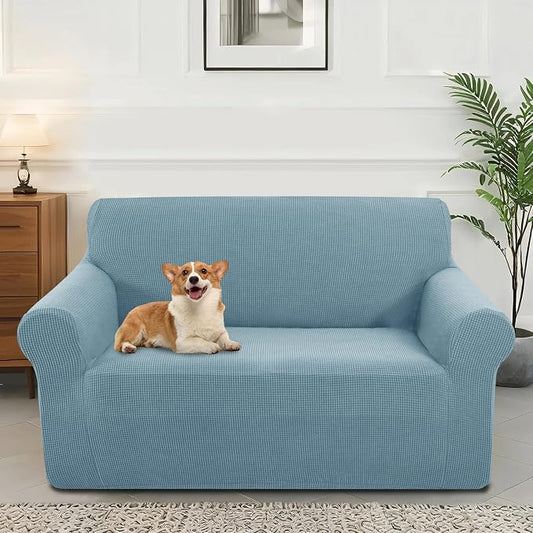Stretch loveseat Covers Washable Sofa Slipcover, Steel Blue | 1 Piece Couch Covers for Sofa Furniture Protector with Non Skid Foam and Elastic Bottom for Kids, Dogs by LuxshareHome