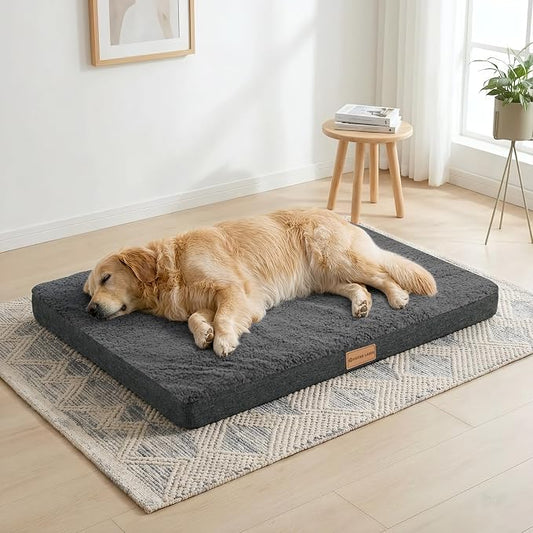 Patas Lague Orthopedic Large Dog Bed Pet Sofa Mat 36''X24'' Dark Grey | Egg-Crate Foam Dog Couch For Large Sized Dogs, Waterproof Removable Washable Cover, Soft Pet Crate Bed With Nonskid Bottom by PatasLague