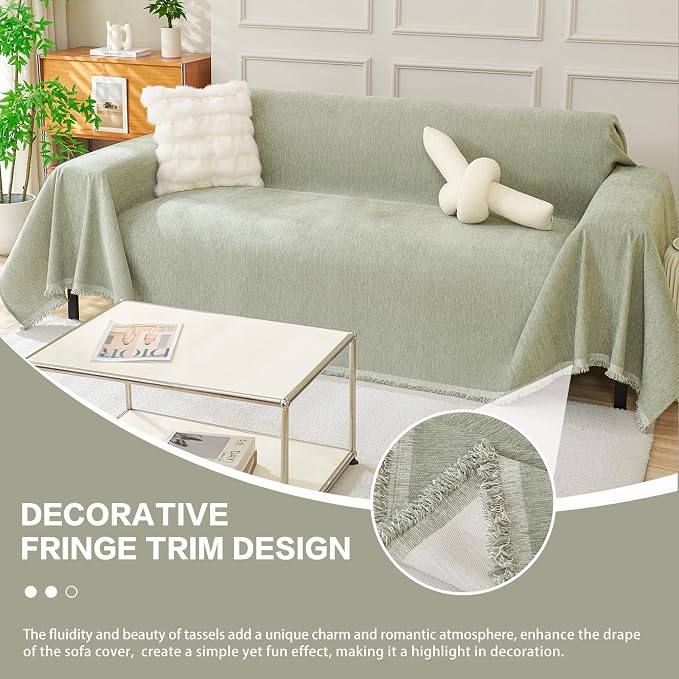 DREAMINGO Sofa Covers Washable Thick Chenille Couch Cover for 2 Cushion Couch Sofa Multi-Use Couch Cover Blanket Modern Pet Furniture Protector Sectional Couch Slipcover 71"x118", Sage Green - Image 5
