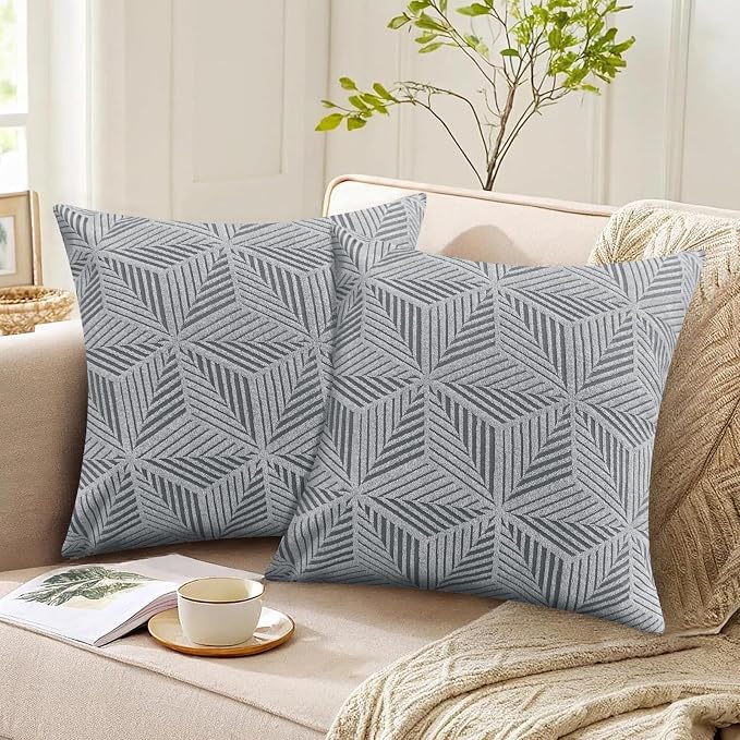 YEMYHOM Pack of 2 Throw Pillow Covers 18 x 18 Inch High Stretch Jacquard Pillowcase for Couch Sofa Living Room Home Decor, Light Gray - Image 4
