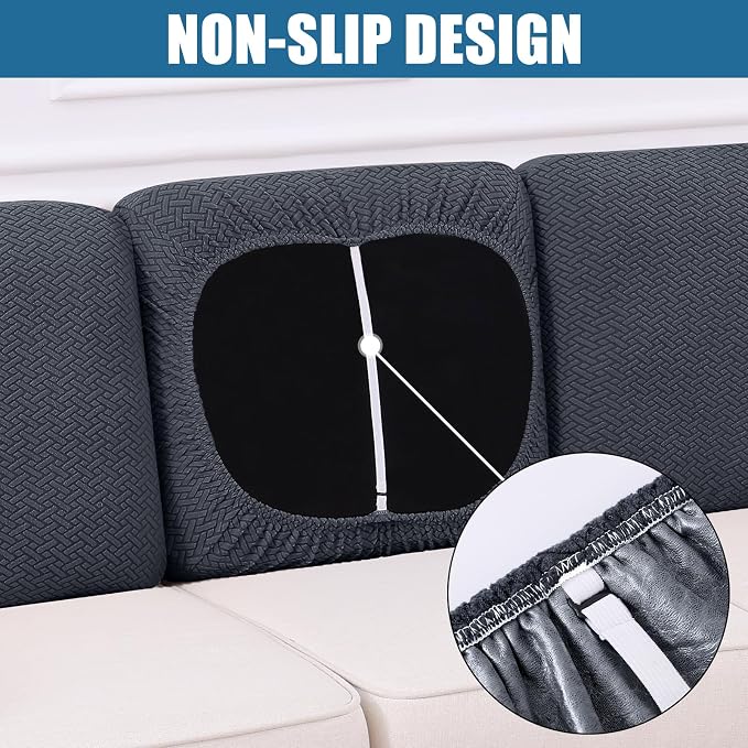Smiry Waterproof Couch Cushion Covers, Non Slip Seat Cushion Covers | Stretch Jacquard Chaise Lounge Sofa Slipcover, Washable Elastic Furniture Protector for Pets, Back Cover M, Dark Grey - Image 3