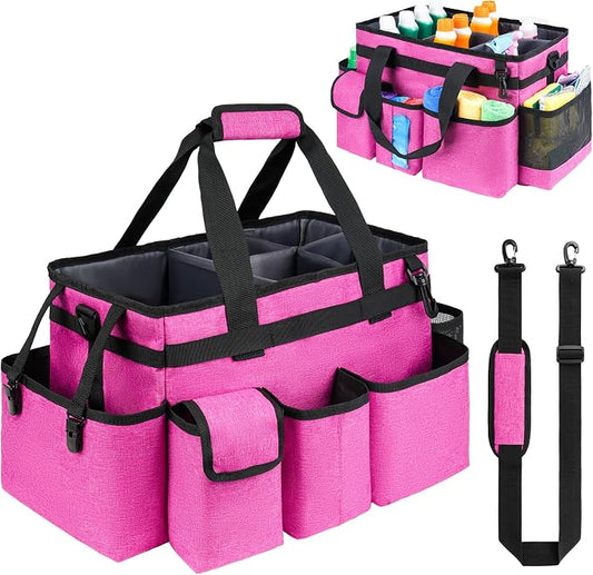 Cleaning Caddy Bag,Large Cleaning Supplies Organizer with Handle for Housekeepers,Rose Red by ZIOZERTT
