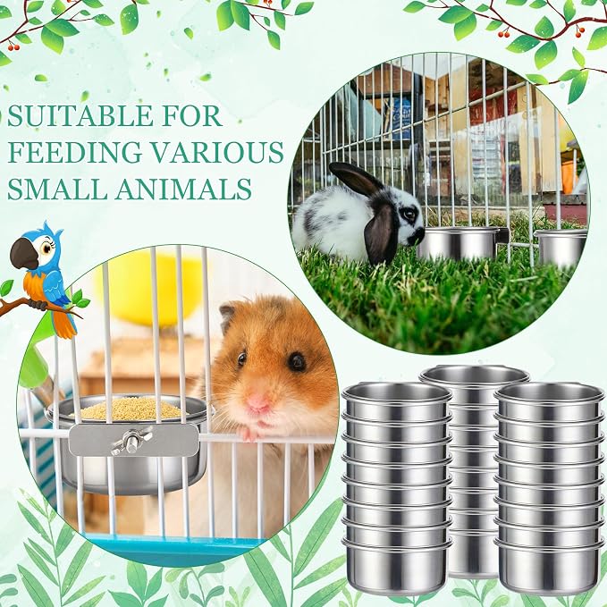 Ziliny 24 Pcs Stainless Steel Parrot Food Bowls Bulk 10 oz Bird Feeding Dish Cups for Cages Bird Bowls with Clamp Pet Water Feeders Cage Accessories for Parakeet Parrot Budgie Rabbit Chicken - Image 7