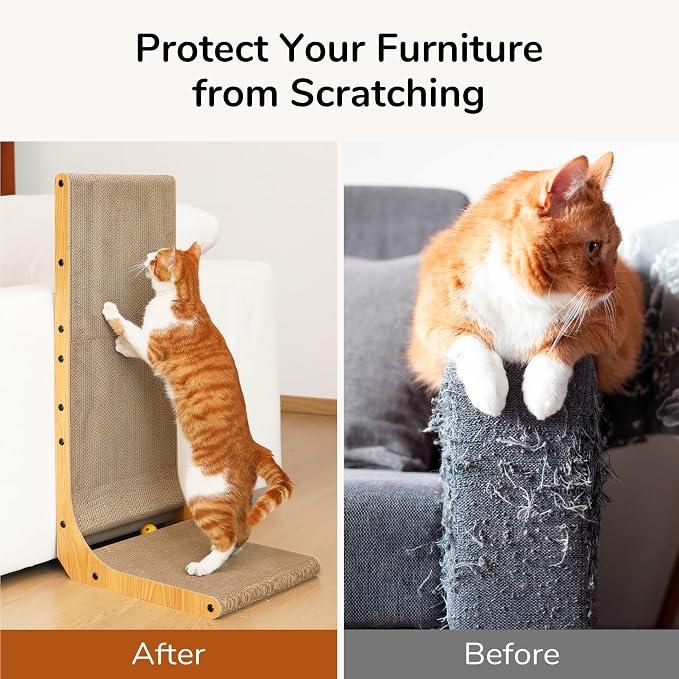 FUKUMARU Cat Scratcher for Indoor Cats, 32.7 Inch L Shaped Cat Scratch Pad | Extra Large Cardboard Cat Scratcher for Wall Sofa, Vertical Cat Scratching Board with Ball Cat Toy, Tall Cat Scratching Post - Image 6