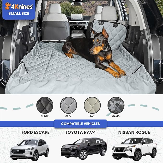 4Knines Split Cargo Liner for SUV – for Dogs & Pets, Heavy-Duty, Waterproof Trunk Mat & Cargo Cover – Fits 60/40 Split Bench & Armrest Pass-Through – Machine Washable, Non-Slip, Durable (Small, Grey) - Image 2