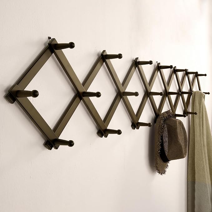 SKOLOO Accordion Wall Hanger with 22 Hooks, Modern Expandable Coat Rack Hat Rack for Wall, Solid Wooden, Dark Walnut Color - Image 3
