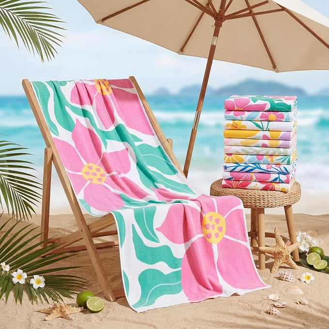 Buryeah 10 Pcs Beach Towels 30 x 60 Inch Quick Dry Absorbent Beach Blanket Hawaiian Flowers Towel for Kids Adult Sports Pool Picnic Camping Travel Swim - Image 6