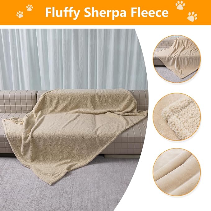 Waterproof Dog Bed Cover 85x57in Pet Blanket for Big Dogs Reversible Pets Couch Blankets for Puppy Fluffy Cream Sherpa Fleece Sofa Leakproof Covers for Cat Warm Washable-XL - Image 4