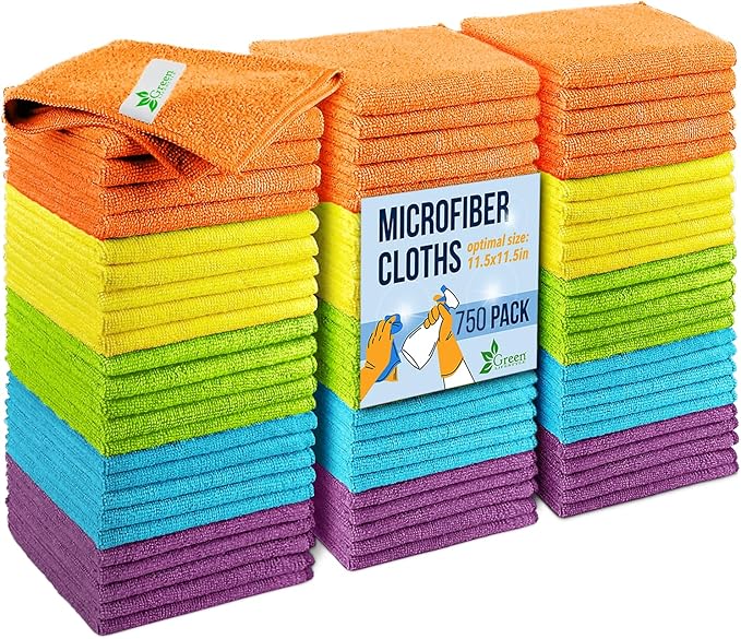 GREEN LIFESTYLE Microfiber Cleaning Cloth 11.5" x 11.5" 750 Pack - Edgeless Microfiber Towels for Cars, Cleaning Rags, Lint Free Car Microfiber Towel, Reusable Cleaning Cloths (Multicolor) by GreenLifeStyle