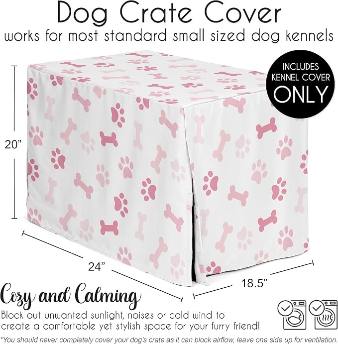 Sweet Jojo Designs 24in. Small Dog Crate Cover (Bones and Paw Prints) for Girls Pet Cage, Kennel Covers (Modern, Cartoon, Doggy, Puppy, Neutral, Paws Print, Whimsical, Playful, Pastel, Pink & White) - Image 5