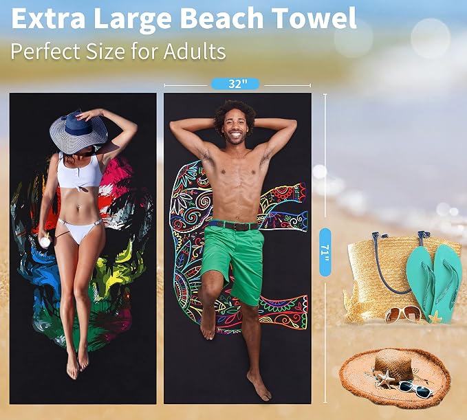 Microfiber Beach Towel Oversized 71x32 Multiple with Bag 6 Pack Bulk | Thin Lightweight Sand Free Absorbent Quick Dry Large for Travel Pool Swim Bath Cruise Sports Camping Essentials Adults Gifts - Image 4