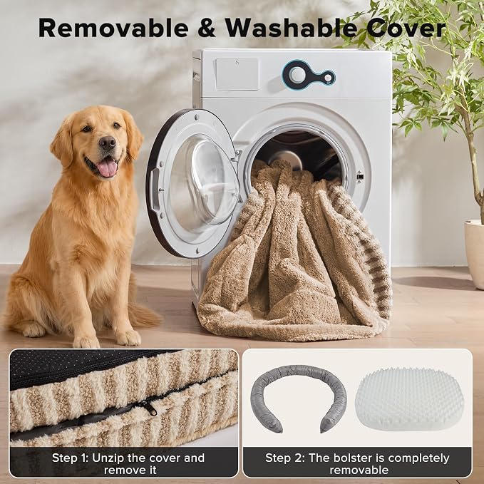 MIXJOY Orthopedic Dog Beds Large Sized Dog,Large Washable Dog Bed Waterproof Oval Dogs Bed with Removable Cover,Egg-Crate Foam Big Pet Bed Couch Sofa with Bolster Sides,Non-Slip Bottom,L 35"X25",Brown - Image 6