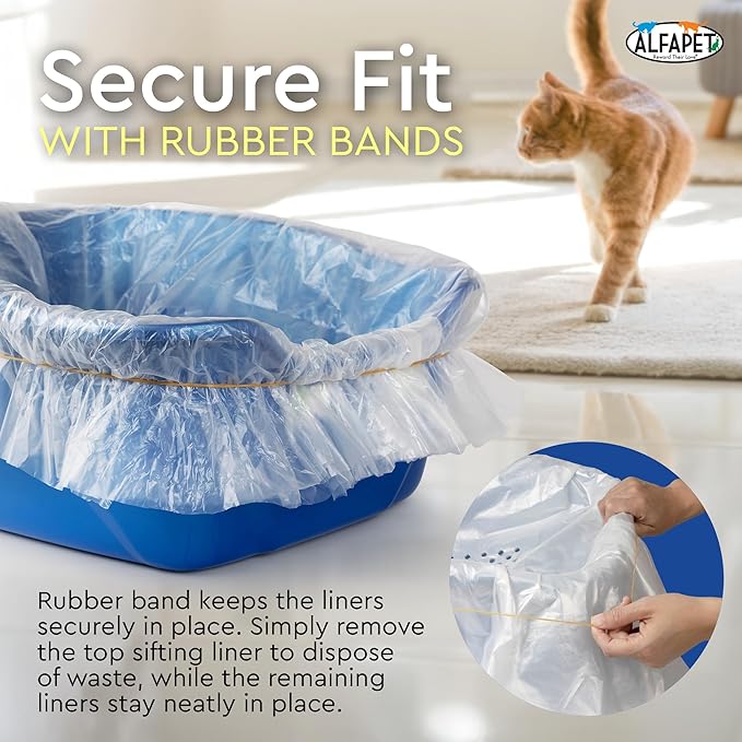 Cat Litter Box Sifting Liners Alfapet - Extra Giant 60 Count - Tear-Resistant Cat Litter Bags - Waterproof Kitty Litter Liners - Fits Almost All Litterbox Pan Sizes, 40" x 38", 30 lb Capacity - Image 5