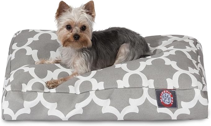 Majestic Pet Shredded Memory Foam Dog Bed Small with Removable Washable Cover – Rectangle Orthopedic Dog Bed–Durable Dog Crate Bed-Flat Dog Bed for Senior Dogs - (27x20) S - Trellis - Gray by MajesticPet