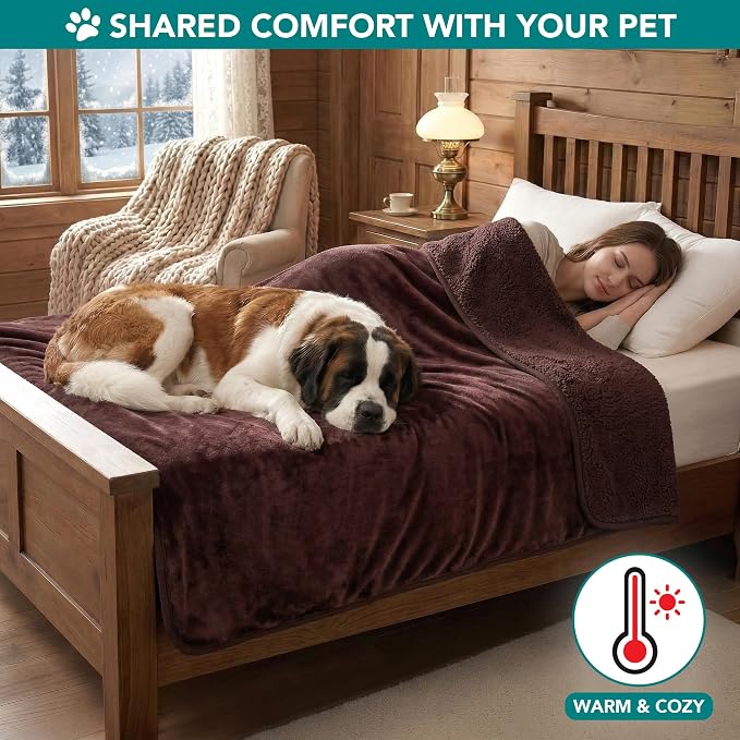 PetAmi Premium Waterproof Dog Blanket for Large Dogs, Reversible Sherpa & Flannel Fleece, Leakproof Pet Throw for Couch Protection, Soft Plush Furniture Protector for Cats, Washable, 60x80 Brown - Image 4