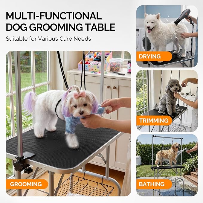 VINGLI Dog Grooming Table, Adjustable Cat Grooming Desktop with Arms and Storage Basket, Pet Grooming Stand at Home (Black, 32 inch) - Image 6