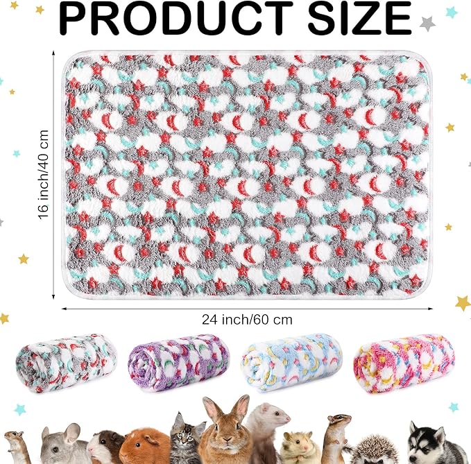 Reginary 4 Pcs Waterproof Guinea Pig Blankets Washable Small Animal Fleece Bedding Absorbent Guinea Pig Cage Liners Reusable Training Pee Pad Pet Sleep Mat for Hamster(Moon Star Pattern,24 x 16 Inch) - Image 5
