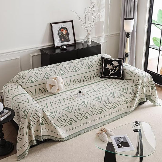 Soft Chenille Couch Cover for Dogs Washable,Extra Large Geometric Sofa Covers for 3 Cushion Couch,Pet Couch Slipcovers Protectors for Sofa,1 Piece All Season Cover Blanket Green 71"×134" by AMZTOP