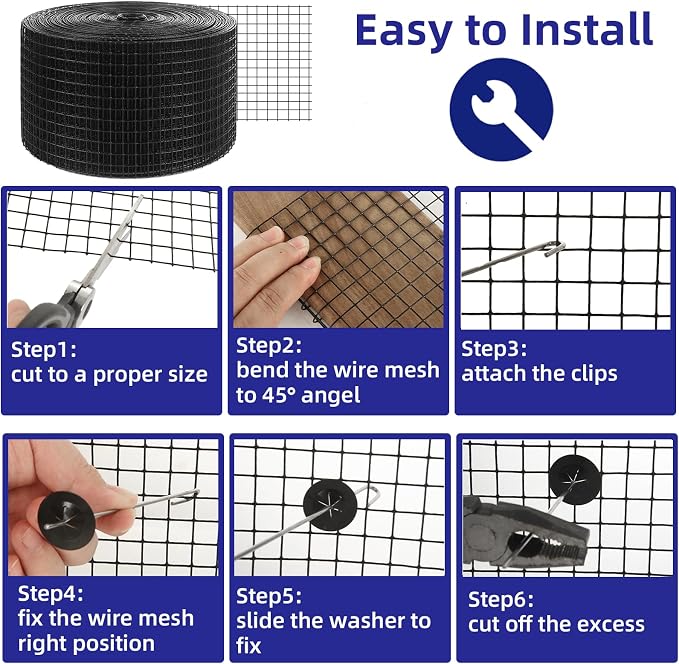 LANIAKEA Critter Guard 6in x 100ft Solar Panel Bird Guard 1/2" Fine Mesh Solar Panel Wire Critter for Squirrel, Bird, Critters Proofing with 60 PCS Stainless Steel Fasteners - Image 5