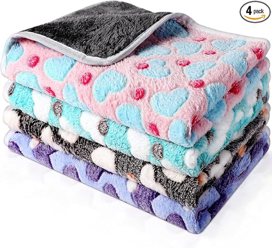 Reginary 4 Pcs Waterproof Guinea Pig Blankets Washable Small Animal Fleece Bedding Absorbent Guinea Pig Cage Liners Reusable Training Pee Pad Pet Sleep Mat for Hamster(Heart Pattern,24 x 16 Inch) by Reginary
