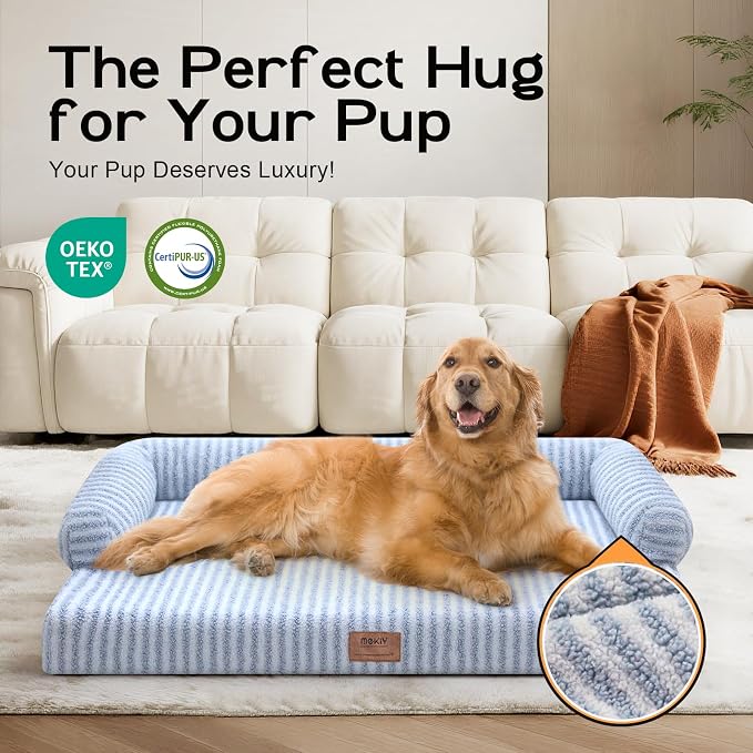 MEKIY Orthopedic XL Dog Bed with Bolster for Extra Large Size Dogs | Pillow Support for Neck Relief, Egg Crate Foam, Skin-Friendly Surface, Waterproof Liner, Anti-Slip Bottom, 42 x 30 Inch - Image 7