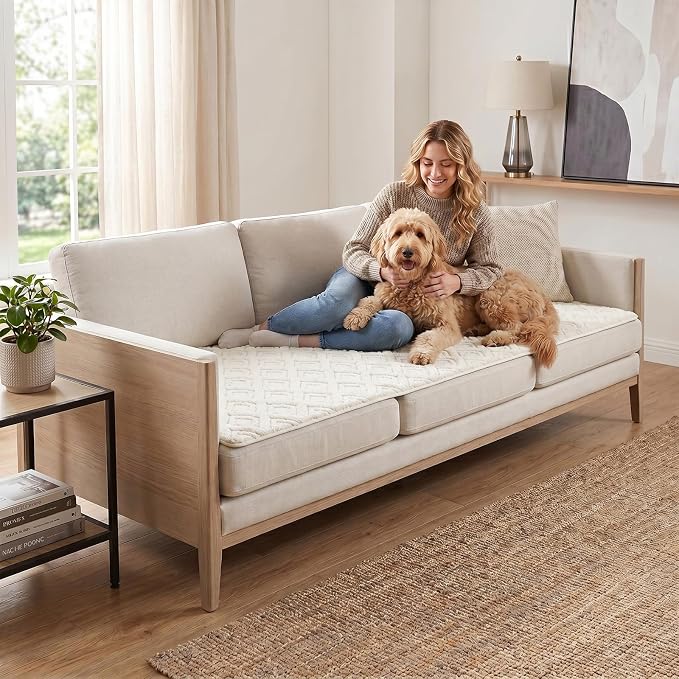 KRFOONN Couch Cover for Dogs Non Slip Washable Plush Sofa Protector Beige | Pet Sofa Slipcovers for 3 Cushion Couch, Scratch Resistant, Boho Pet Covers for Couches & Sofas (35.5" x 71") - Image 7
