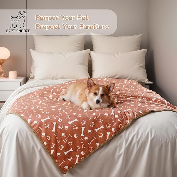 Waterproof Dog Blankets Pet Blanket 50"x60", Soft Fluffy Sofa Car Bed Protector, Reversible Sherpa Fleece Dog Blanket for Small Medium Large Dogs Cats (Light Brown-Baseball) - Image 6