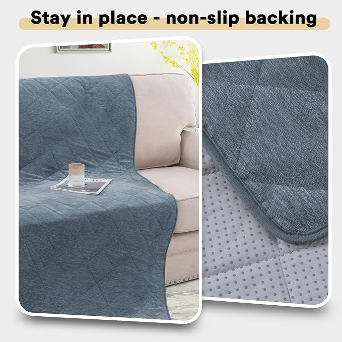 Couch Covers for Dogs Chenille Sofa Covers for 2 Cushion Washable Quilted Checkered Fuzzy Pet Couch Cover Soft Couch Protector Non-Slip Sofa Pads for Puppy Cat Kids(34.5" x 60", Stone Blue) - Image 6