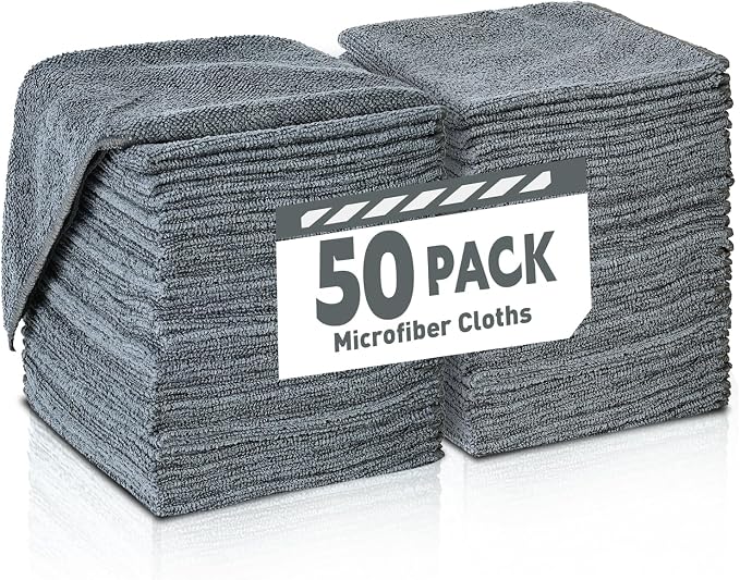 Gray Microfiber Cleaning Cloths Bulk Pack-50 Pack, Microfiber Towels Bulk | Towels for Cars, Cleaning Rags Gray (12x12 inches) by TEAWOO