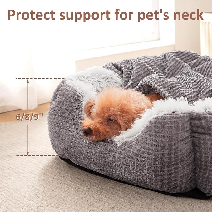 MIXJOY Dog Beds for Large Medium Small Dogs, Rectangle Cave Hooded Blanket Puppy Bed, Luxury Orthopedic Cat Beds for Indoor Cats, Warmth and Machine Washable (35 inches, Grey) - Image 4