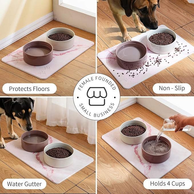 Diatomite Stone Pet Feeding Mat for Dog Cat Super Absorbent Diatomite Quick Drying Stone Dog Food Water Mat, Dog Mats for Food and Water with Non-Slip Station, Fast Dry Pet Mats, Marble Pink - Image 6