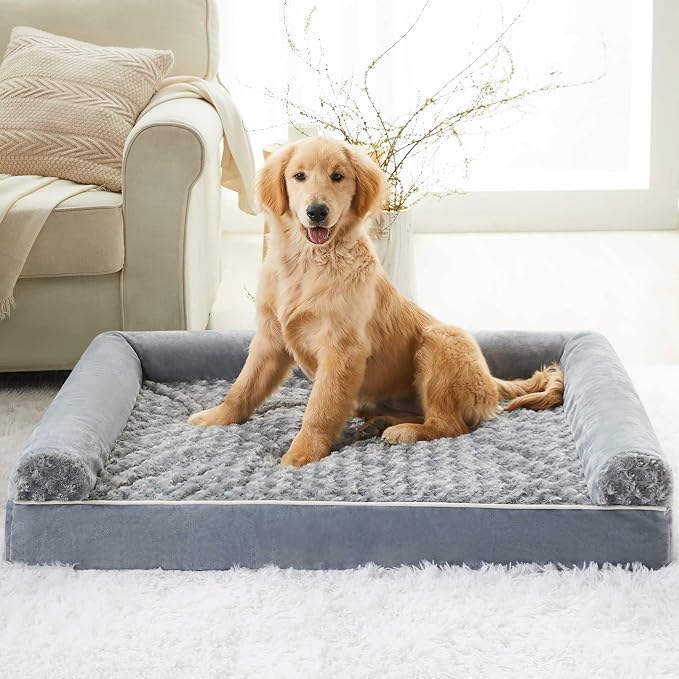 BFPETHOME Orthopedic Washable XLarge Dog Bed for Senior Dog Cozy Sleep | Extra Large Waterproof Big Soft Pet Couch Bed for Dogs Relax with Removable Cover Supportive Egg Crate Foam Grey 42x30 Inch - Image 8