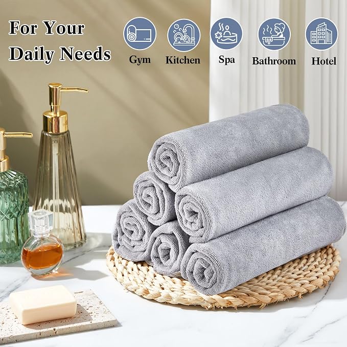 SmoothNovelty 36 Pcs Microfiber Gym Towel 16 x 28 in Bleach Proof Towels Absorbent Soft Sweat Towels Quick Dry Lightweight Towel for Hand Salon Bath Spa Hotel Pool Home Hair Care(Light Grey) - Image 4