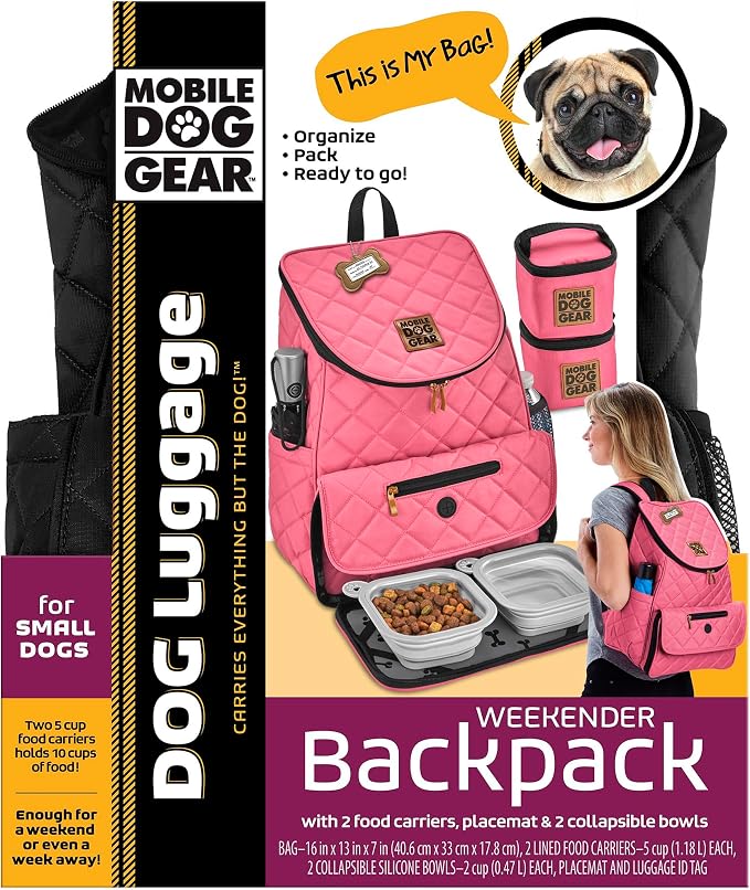 Mobile Dog Gear: Weekender Backpack - Black - Quilted Pet Travel Bag Holds Dog Accessories, Food Carriers, Silicone Bowls, Built-In Feeding Placemat - Image 6