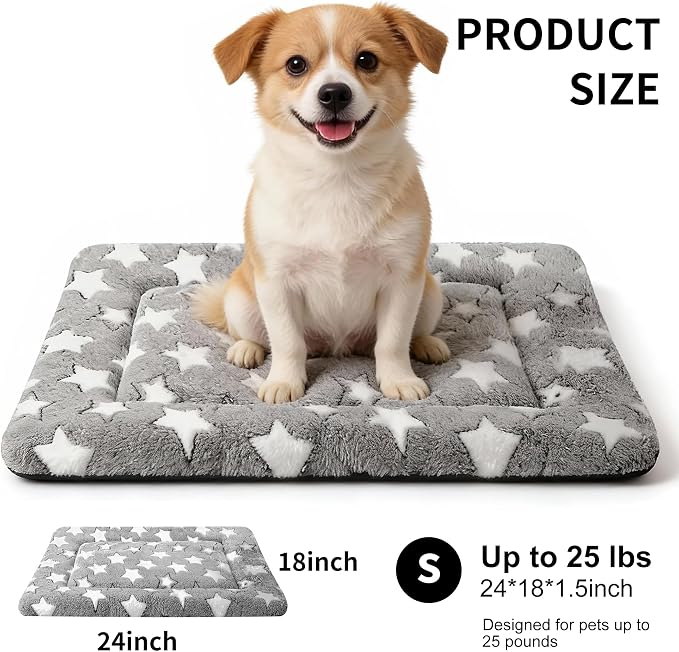 Dog Crate Mat, 4 Piece Reversible Pet Bed, Polyester, Machine Washable, Small Dogs & Cats, Rectangular (Gray Star, 24" L x 18" W x 1.5" Th) - Image 3