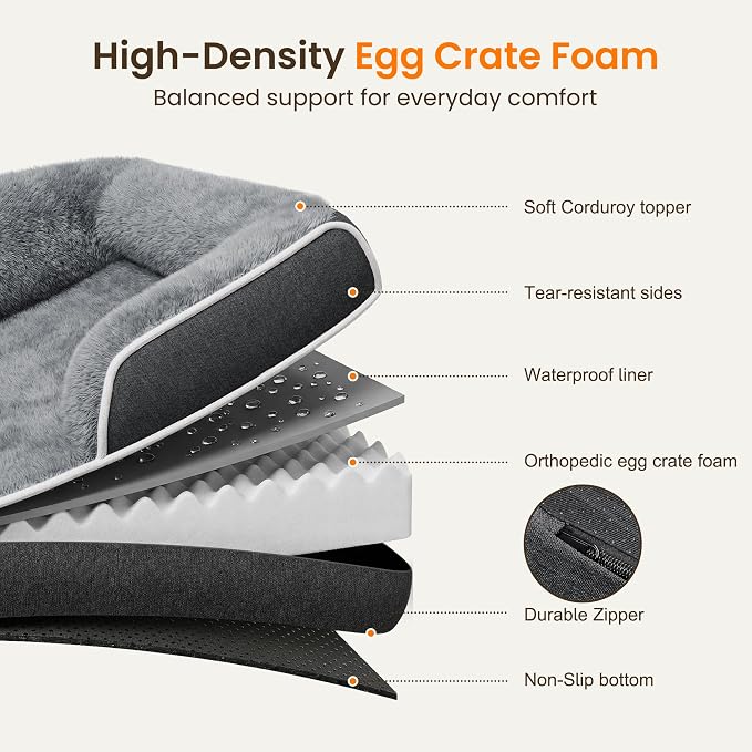Orthopedic Dog Bed for Medium Dogs, 35"x25" Dog Couch Bed | Egg Crate Foam for Pressure Relief, Cozy Bolster Sofa Design, Waterproof Removable Washable Cover, Non Slip Bottom, Dark Grey - Image 4