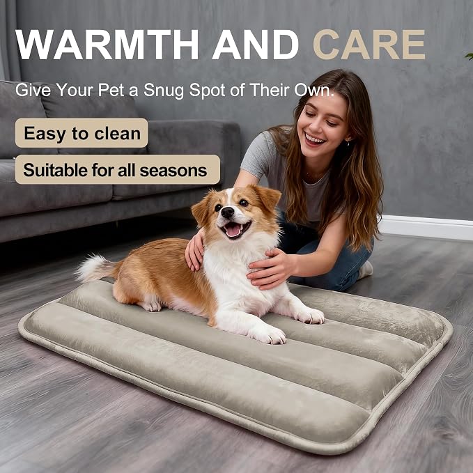 Dog Bed Mat, Reversible Dog Crate Pad with Washable Kennel Mat and Soft Foam, Flat Pet Bed for Dogs & Cats, for Crates Carriers & Travel (Light Brown, 28" L*16" W*1.5" Th) - Image 6