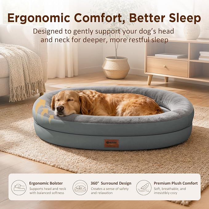 Waterproof Orthopedic Dog Bed for Extra Large Dogs, Grey | Supportive Crate Foam Relieves Joint Pressure, 360°Bolsters, Waterproof Inner,Washable Cover, Non-slip Bottom - Image 3